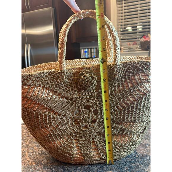 Coldwater Creek Gold Straw Crocheted Tote with Double Handle - Picture 5 of 8